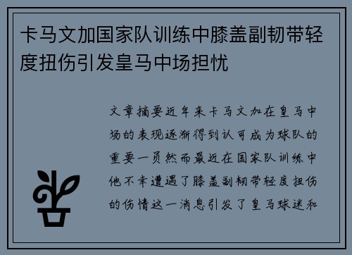 卡马文加国家队训练中膝盖副韧带轻度扭伤引发皇马中场担忧